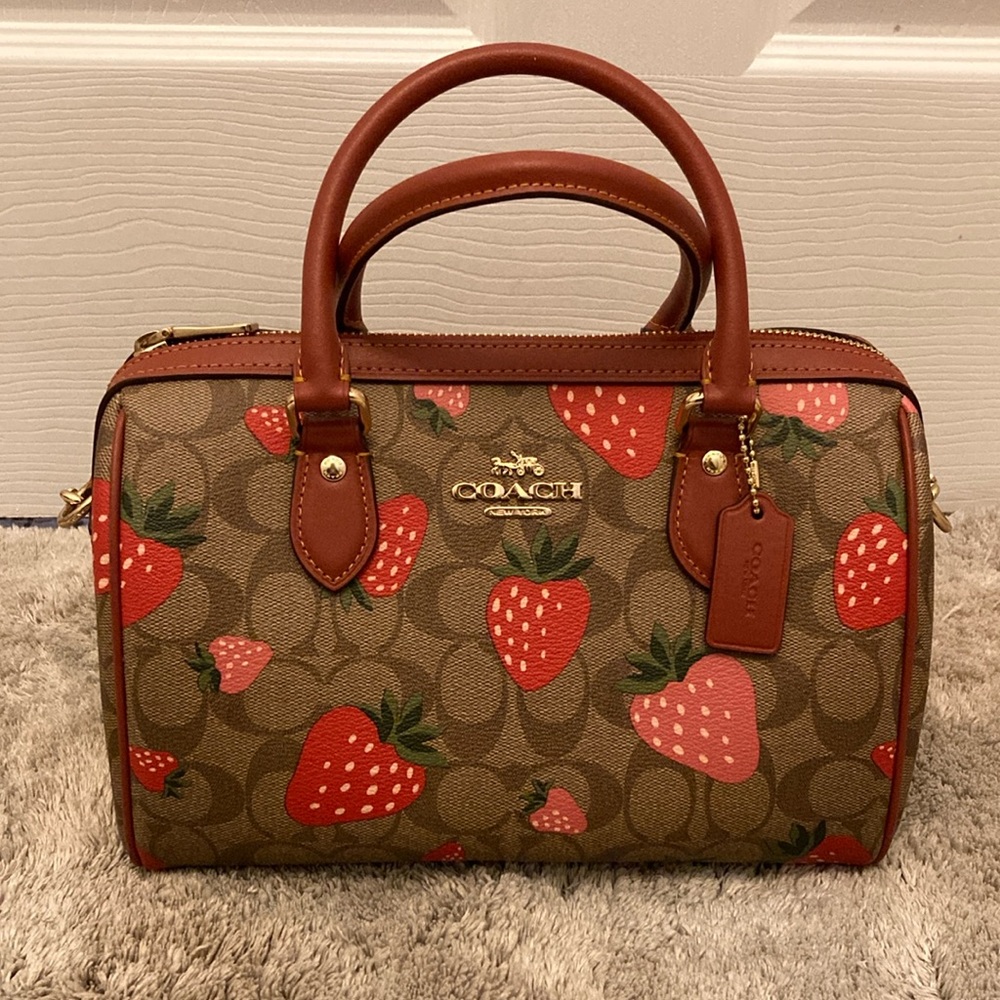 COACH Rowan Satchel Strawberry Signature Print
